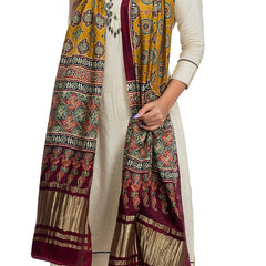 Multicolor Women's Gaji Silk Dupatta suitable for Navratri, Diwali & All Occasions DB2041