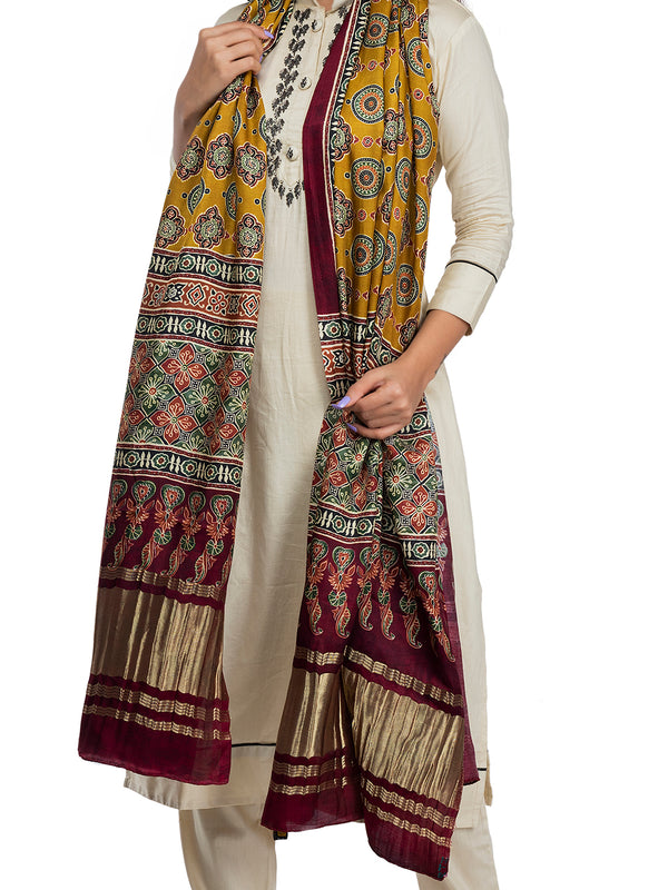 Multicolor Women's Gaji Silk Dupatta suitable for Navratri, Diwali & All Occasions DB2041