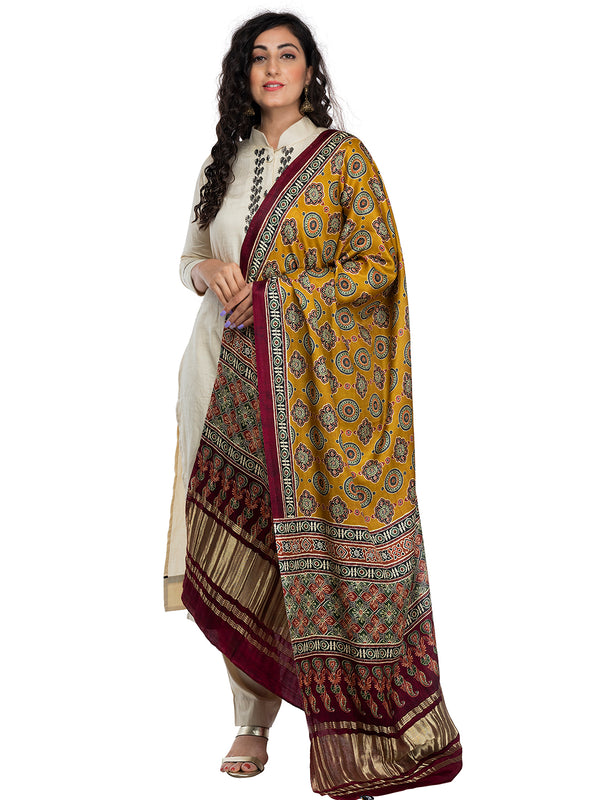 Multicolor Women's Gaji Silk Dupatta suitable for Navratri, Diwali & All Occasions DB2041