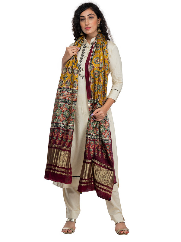 Multicolor Women's Gaji Silk Dupatta suitable for Navratri, Diwali & All Occasions DB2041