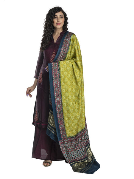 Multicolor Women's Gaji Silk Dupatta suitable for Navratri, Diwali & All Occasions DB2042