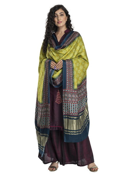 Multicolor Women's Gaji Silk Dupatta suitable for Navratri, Diwali & All Occasions DB2042