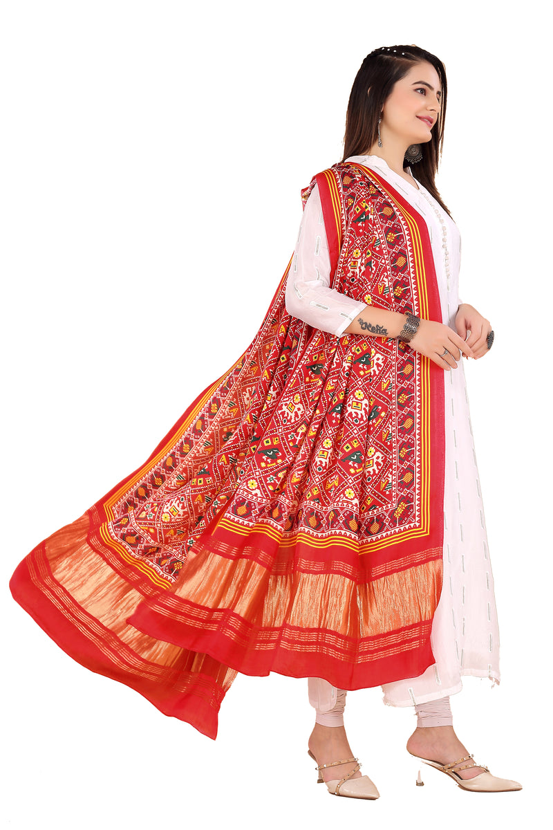 Mustard Yellow Women's Gaji Silk Dupatta suitable for Navratri, Diwali & All Occasions DB2087