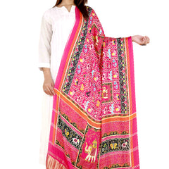 Red Women's Gaji Silk Dupatta suitable for Navratri, Diwali & All Occasions DB2088