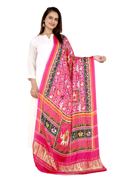 Red Women's Gaji Silk Dupatta suitable for Navratri, Diwali & All Occasions DB2088