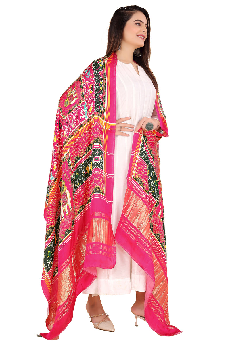 Red Women's Gaji Silk Dupatta suitable for Navratri, Diwali & All Occasions DB2088