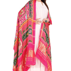 Red Women's Gaji Silk Dupatta suitable for Navratri, Diwali & All Occasions DB2088
