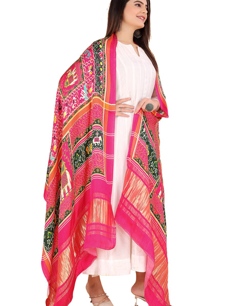 Red Women's Gaji Silk Dupatta suitable for Navratri, Diwali & All Occasions DB2088