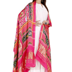 Red Women's Gaji Silk Dupatta suitable for Navratri, Diwali & All Occasions DB2088