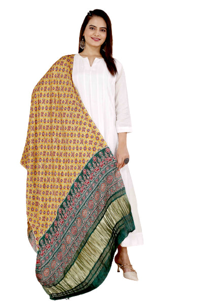 Yellow & Blue Women's Gaji Silk Dupatta suitable for Navratri, Diwali & All Occasions DB2091