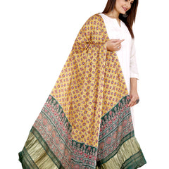 Yellow & Blue Women's Gaji Silk Dupatta suitable for Navratri, Diwali & All Occasions DB2091