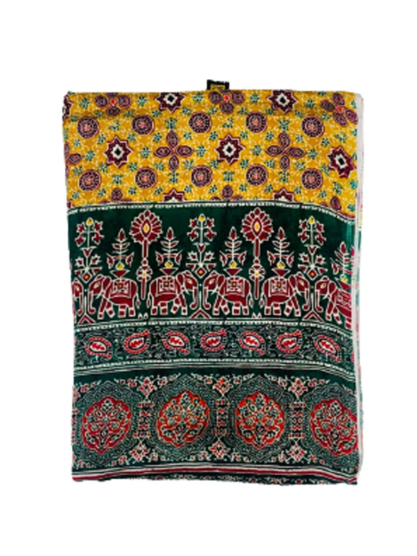Yellow & Blue Women's Gaji Silk Dupatta suitable for Navratri, Diwali & All Occasions DB2091