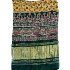 Yellow & Blue Women's Gaji Silk Dupatta suitable for Navratri, Diwali & All Occasions DB2091