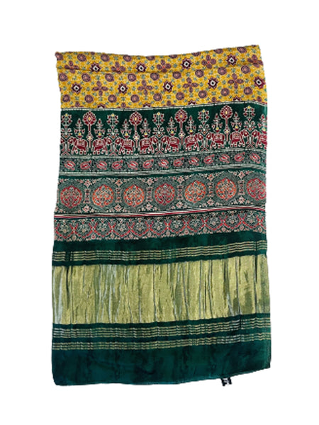 Yellow & Blue Women's Gaji Silk Dupatta suitable for Navratri, Diwali & All Occasions DB2091