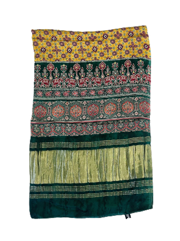 Yellow & Blue Women's Gaji Silk Dupatta suitable for Navratri, Diwali & All Occasions DB2091