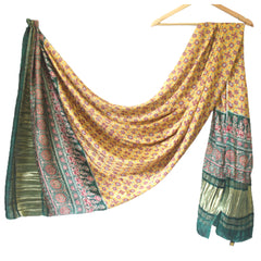 Yellow & Blue Women's Gaji Silk Dupatta suitable for Navratri, Diwali & All Occasions DB2091