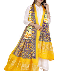 Green & Yellow Women's Gaji Silk Dupatta suitable for Navratri, Diwali & All Occasions DB2092