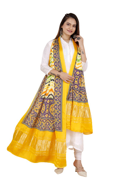 Green & Yellow Women's Gaji Silk Dupatta suitable for Navratri, Diwali & All Occasions DB2092