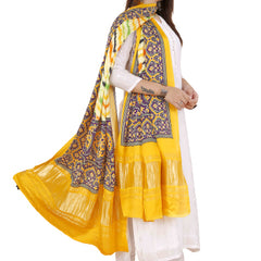 Green & Yellow Women's Gaji Silk Dupatta suitable for Navratri, Diwali & All Occasions DB2092
