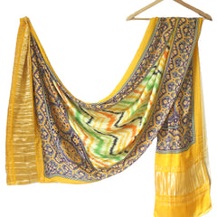Green & Yellow Women's Gaji Silk Dupatta suitable for Navratri, Diwali & All Occasions DB2092