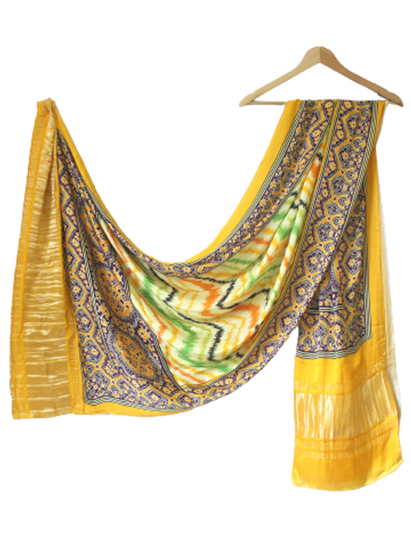 Green & Yellow Women's Gaji Silk Dupatta suitable for Navratri, Diwali & All Occasions DB2092