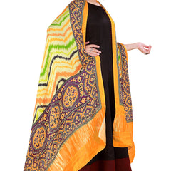 Green & Yellow Women's Gaji Silk Dupatta suitable for Navratri, Diwali & All Occasions DB2092