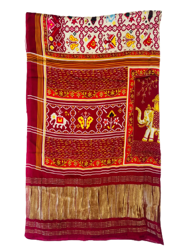 Red Women's Gaji Silk Dupatta suitable for Navratri, Diwali & All Occasions DB2093
