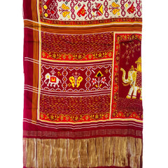 Red Women's Gaji Silk Dupatta suitable for Navratri, Diwali & All Occasions DB2093