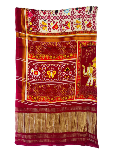 Red Women's Gaji Silk Dupatta suitable for Navratri, Diwali & All Occasions DB2093