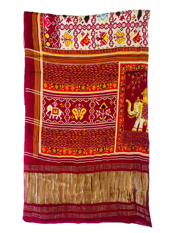 Red Women's Gaji Silk Dupatta suitable for Navratri, Diwali & All Occasions DB2093