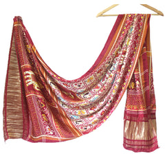 Red Women's Gaji Silk Dupatta suitable for Navratri, Diwali & All Occasions DB2093