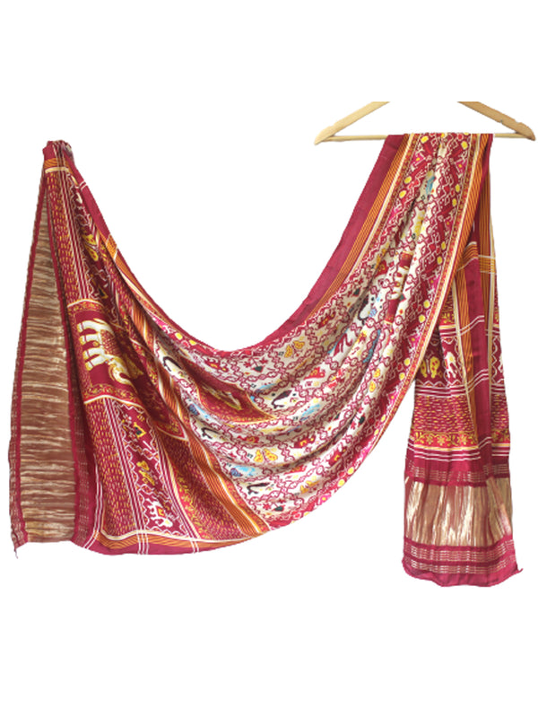 Red Women's Gaji Silk Dupatta suitable for Navratri, Diwali & All Occasions DB2093