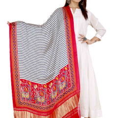 Red Women's Gaji Silk Dupatta suitable for Navratri, Diwali & All Occasions DB2094