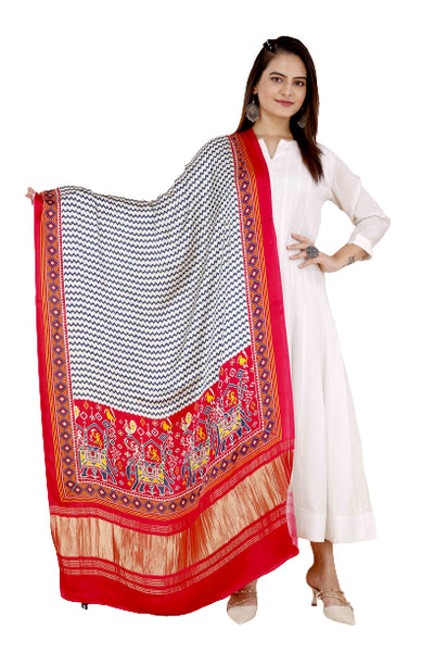 Red Women's Gaji Silk Dupatta suitable for Navratri, Diwali & All Occasions DB2094