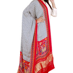 Red Women's Gaji Silk Dupatta suitable for Navratri, Diwali & All Occasions DB2094