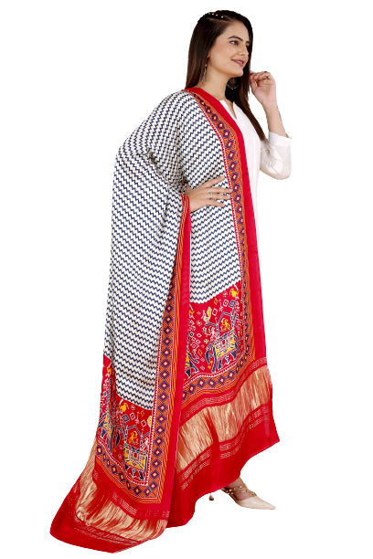 Red Women's Gaji Silk Dupatta suitable for Navratri, Diwali & All Occasions DB2094