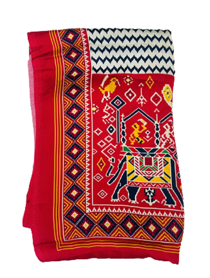 Red Women's Gaji Silk Dupatta suitable for Navratri, Diwali & All Occasions DB2094