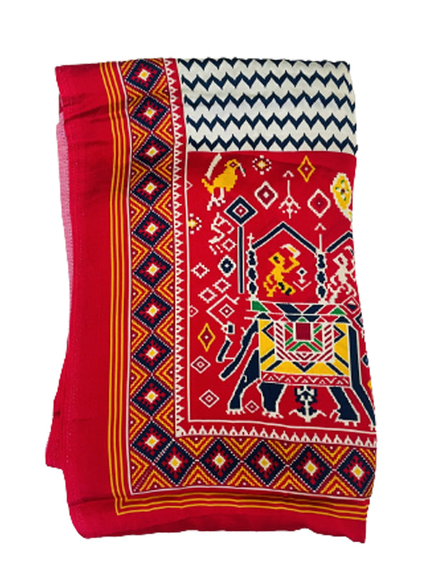 Red Women's Gaji Silk Dupatta suitable for Navratri, Diwali & All Occasions DB2094