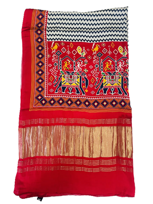 Red Women's Gaji Silk Dupatta suitable for Navratri, Diwali & All Occasions DB2094