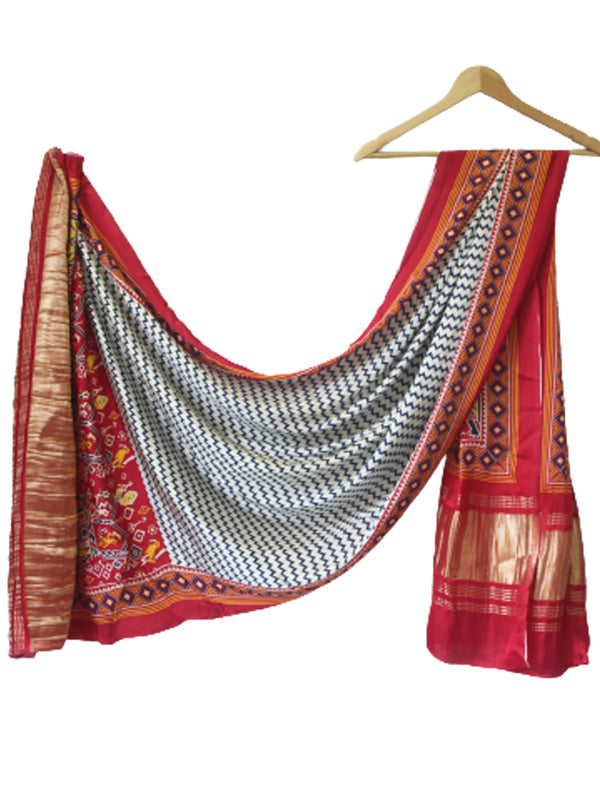 Red Women's Gaji Silk Dupatta suitable for Navratri, Diwali & All Occasions DB2094