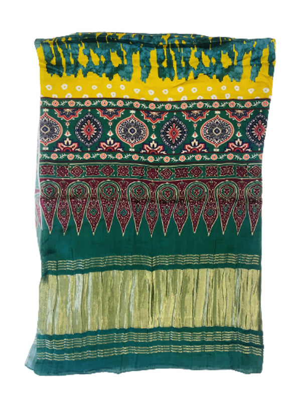 Green Women's Gaji Silk Dupatta suitable for Navratri, Diwali & All Occasions DB2095