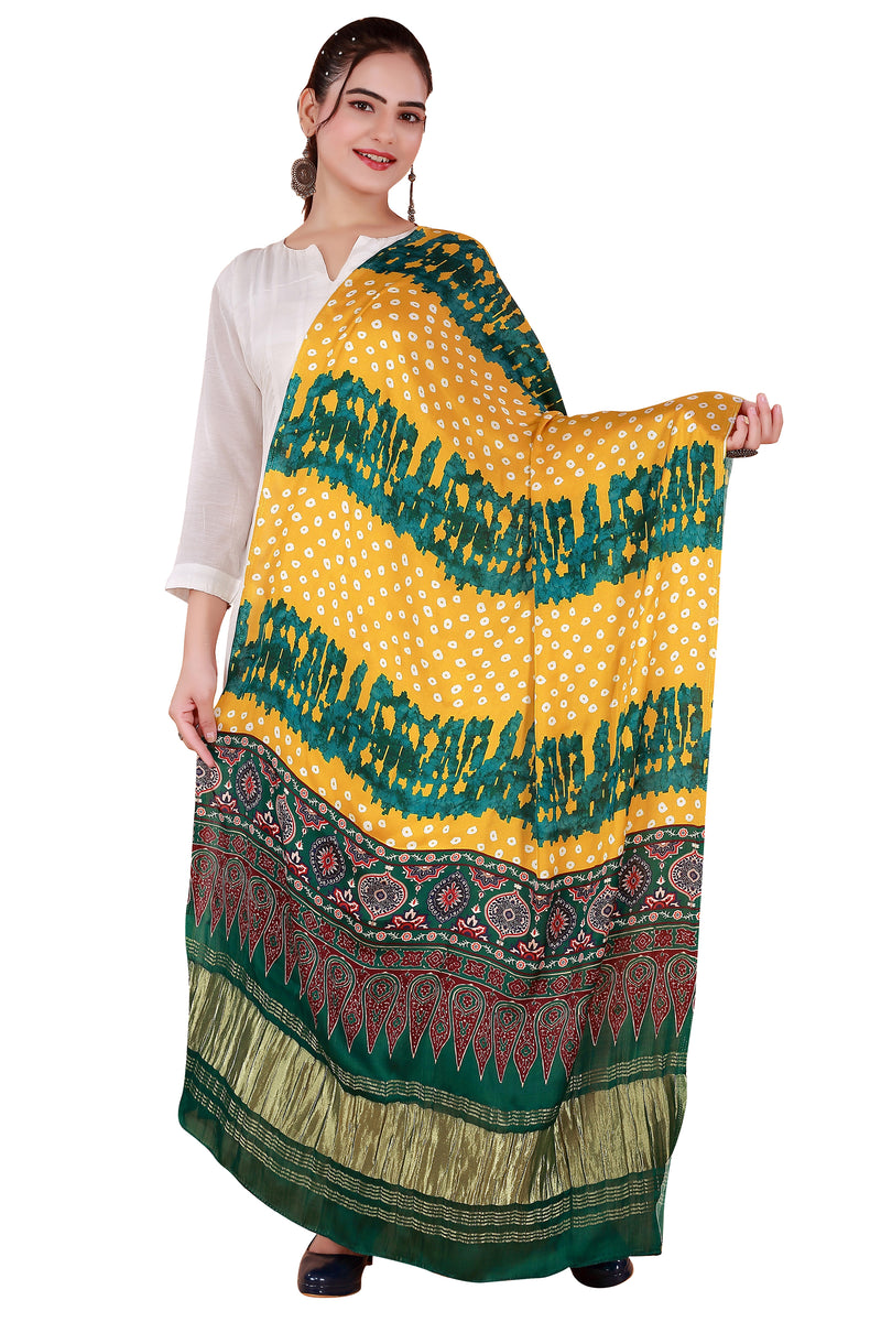 Green Women's Gaji Silk Dupatta suitable for Navratri, Diwali & All Occasions DB2095