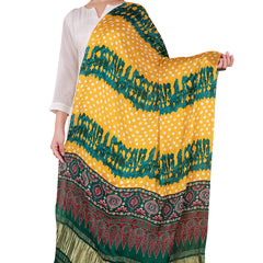 Green Women's Gaji Silk Dupatta suitable for Navratri, Diwali & All Occasions DB2095
