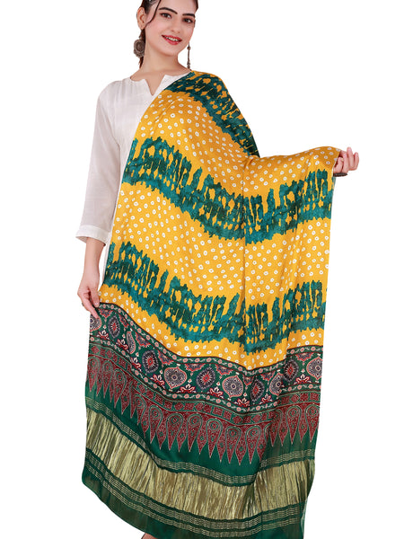 Green Women's Gaji Silk Dupatta suitable for Navratri, Diwali & All Occasions DB2095