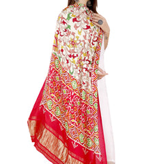 Red Women's Gaji Silk Dupatta suitable for Navratri, Diwali & All Occasions DB2096