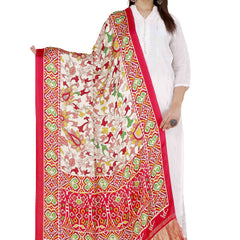 Red Women's Gaji Silk Dupatta suitable for Navratri, Diwali & All Occasions DB2096