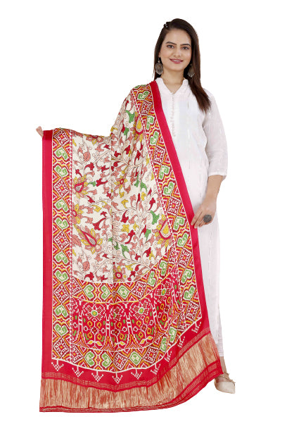 Red Women's Gaji Silk Dupatta suitable for Navratri, Diwali & All Occasions DB2096