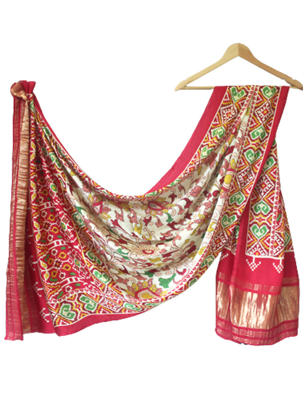 Red Women's Gaji Silk Dupatta suitable for Navratri, Diwali & All Occasions DB2096