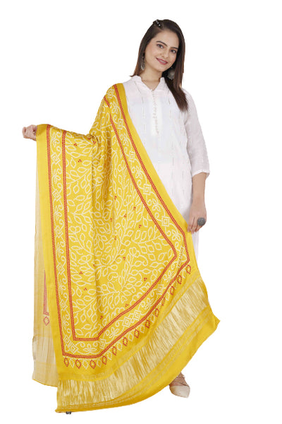 Yellow Women's Gaji Silk Dupatta suitable for Navratri, Diwali & All Occasions DB2097