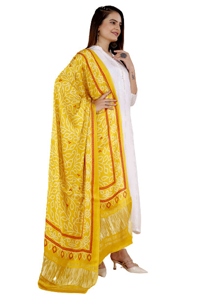 Yellow Women's Gaji Silk Dupatta suitable for Navratri, Diwali & All Occasions DB2097